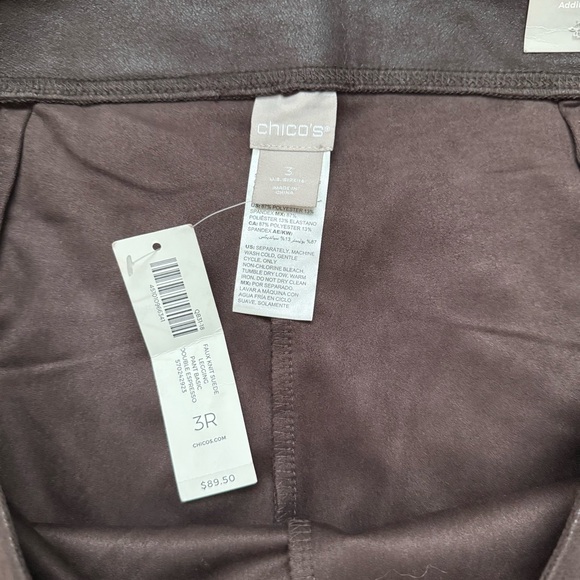 Chico's Faux Knit Suede Leggings Pants Basic Double Espresso Brown 3R or 16 - Picture 10 of 13